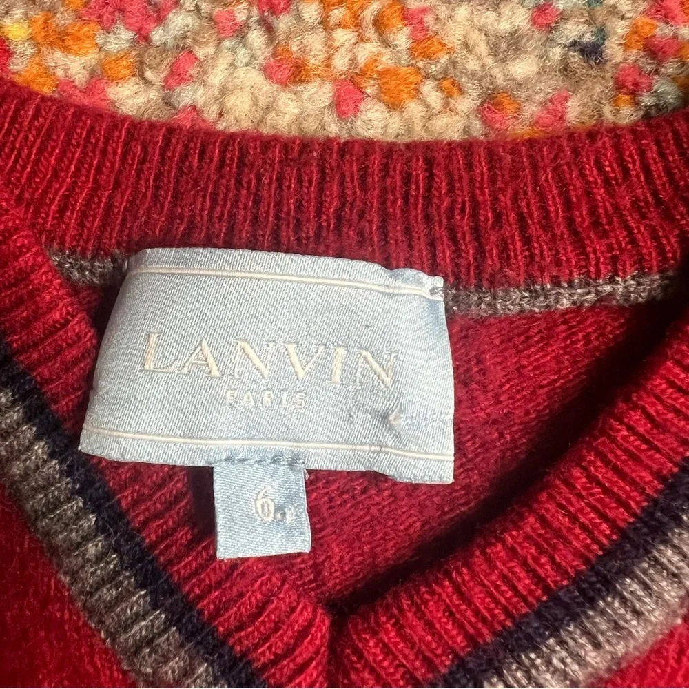 Kids Lanvin Letterman Wool Red Blue Vneck Sweater‎